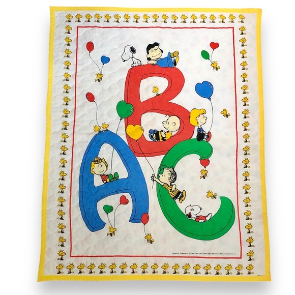 Peanuts Other - Peanuts Baby Blanket Quilt Wall Hanging Snoopy Vintage 1965 ABCs 34.5" x 44"